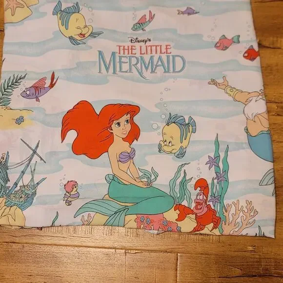 Vtg 1980s 90s Disney The Little Mermaid Flat Bed Sheet & Pillowcase - Picture 2 of 5